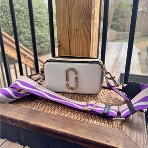 Marc Jacobs White Crossbody Bag with Purple Strap